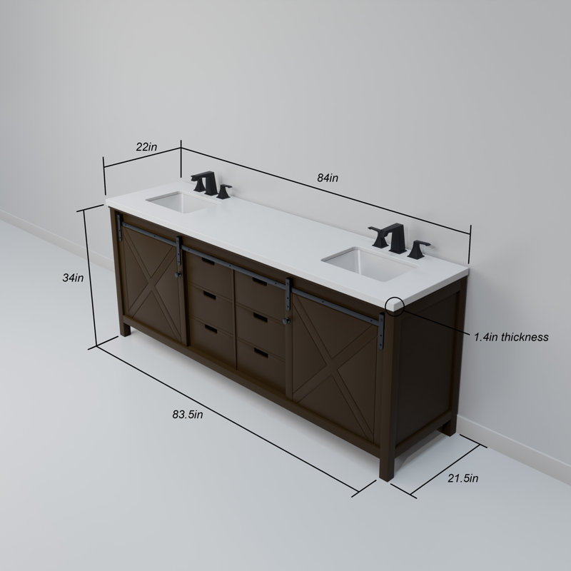 Ensemble de meuble-lavabo double l 84 po x P 22 po et miroirs 34 po Marsyas, Brun