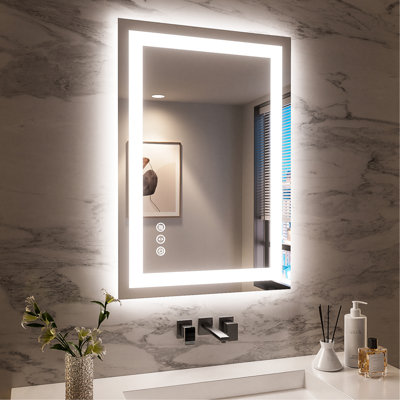 Miroir de salle de bain 77 x 36 pouces à DEL intelligent, luminosité réglable de 10% à 100%, 3 températures de couleur, - mode brouillard, compatibilité avec interrupteur mural, miroir cuivre argenté à pression prolongée, court pour le changement de température,