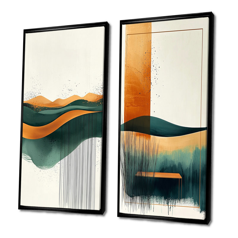 Ensemble de 2 pièces d'art mural brun «Tranquility Meadow I», H 28 po x l 24 po, Impression encadrée, Noir, noir, noir, noir