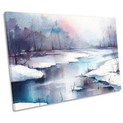 Snow Winter Landscape River Framed - Wrapped Canvas Print