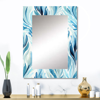 Fidkio bleu et blanc bord de mer ikat brise - grand miroir ikat, victorien, décor de miroir mural unique rétro, art imprimé en métal