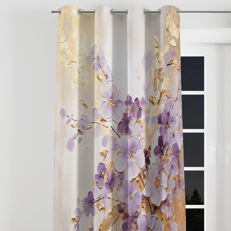 Ayash - Violets Grommet Curtain - Velvet Room Darkening - 1 Panel, 52" W x 108" L, Silver Grommets