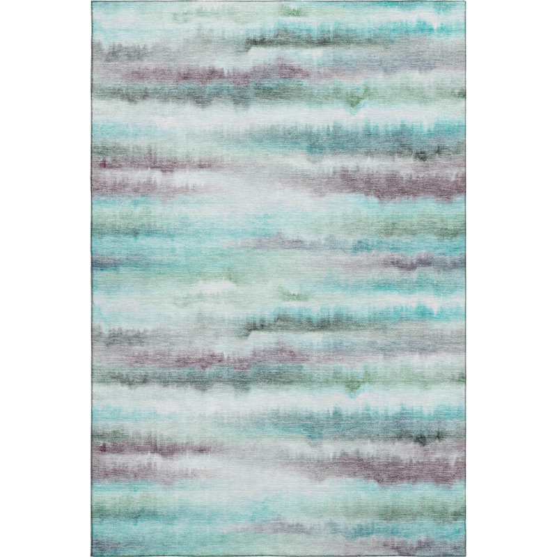 Premium Machine Washable Mayfield AMF2098 Striped Rug, 2'6" x 3'10", Teal