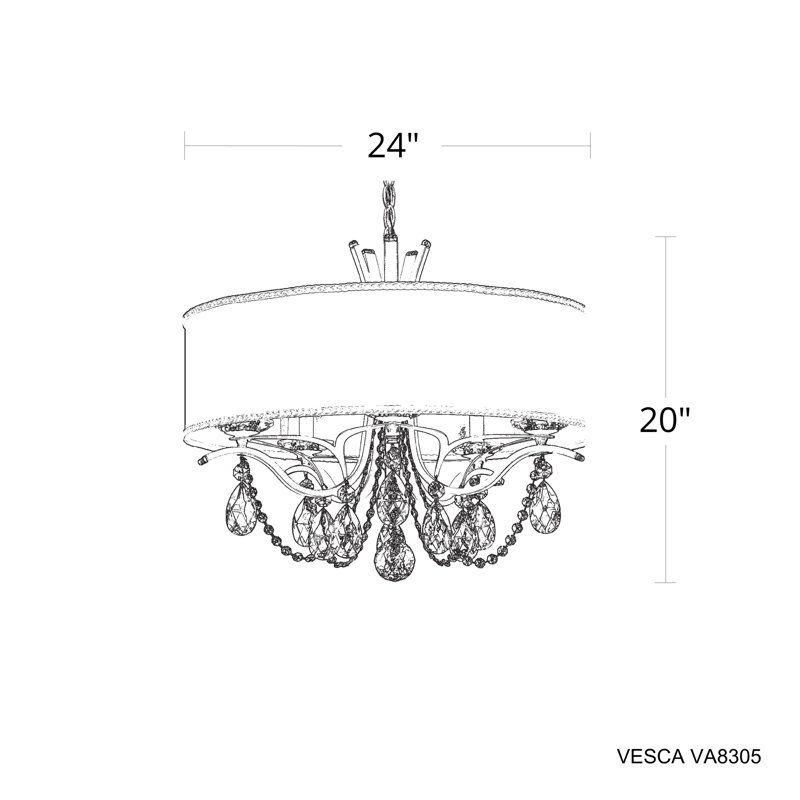 Vesca 5 Light 24in x 20in Chandelier with Gold Drum Shade in White with Clear Radiance Crystal, Czech, Gold, White