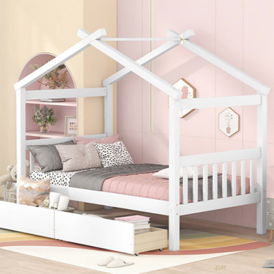 Lit simple en bois avec tiroirs (lit)