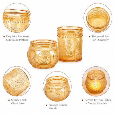 Ensemble de porte-bougies en verre, bougeoirs en verre gaufré or pour centres de table et décoration intérieure (ensemble de 24)