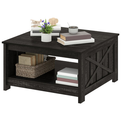 Farmhouse Square Coffee Table With Open Storage