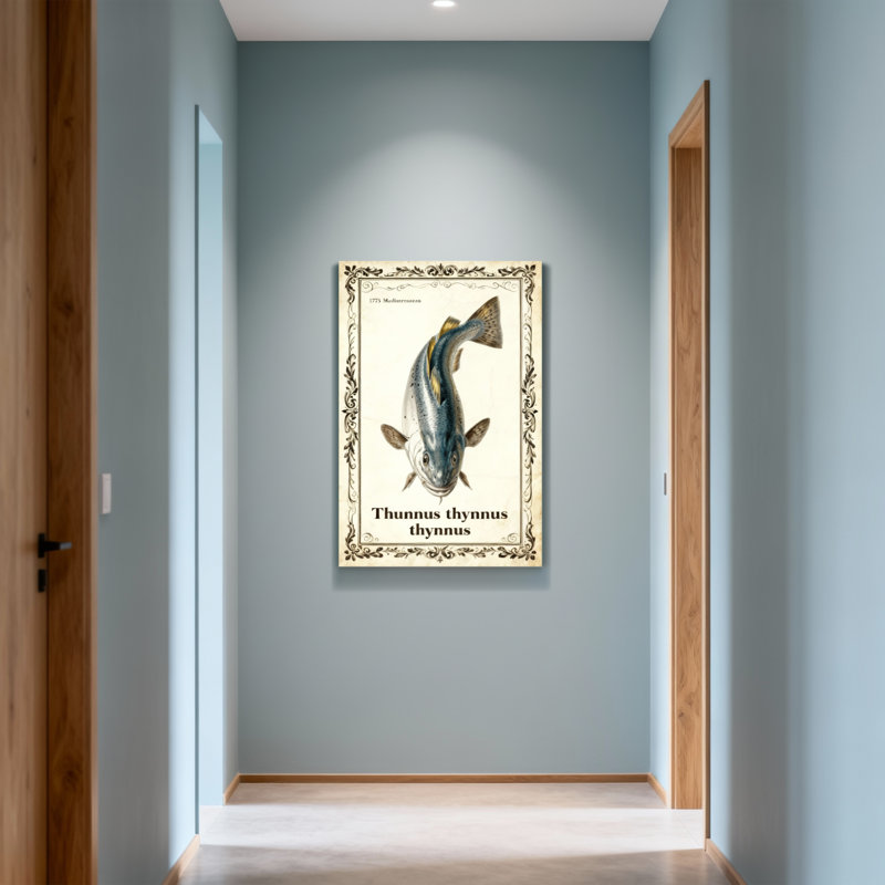 Animals Vintage Fish Illustration Pattern Print, 24" H x 16" W