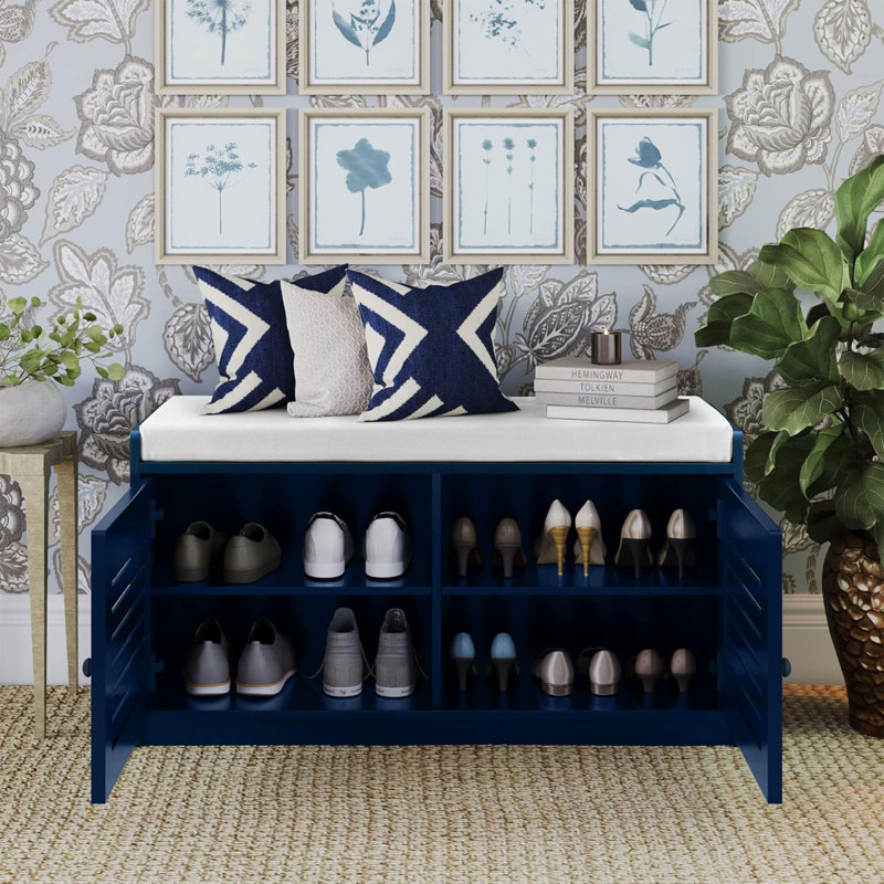 Trejan 10 Pair Shoe Storage Bench, Antique Blue