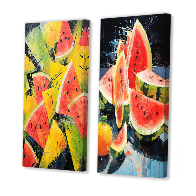 «Red Vibrant Watermelon Palette I», ensemble de 2 reproductions d'art mural Melon, Toile tendue, H 28 po x l 25 po