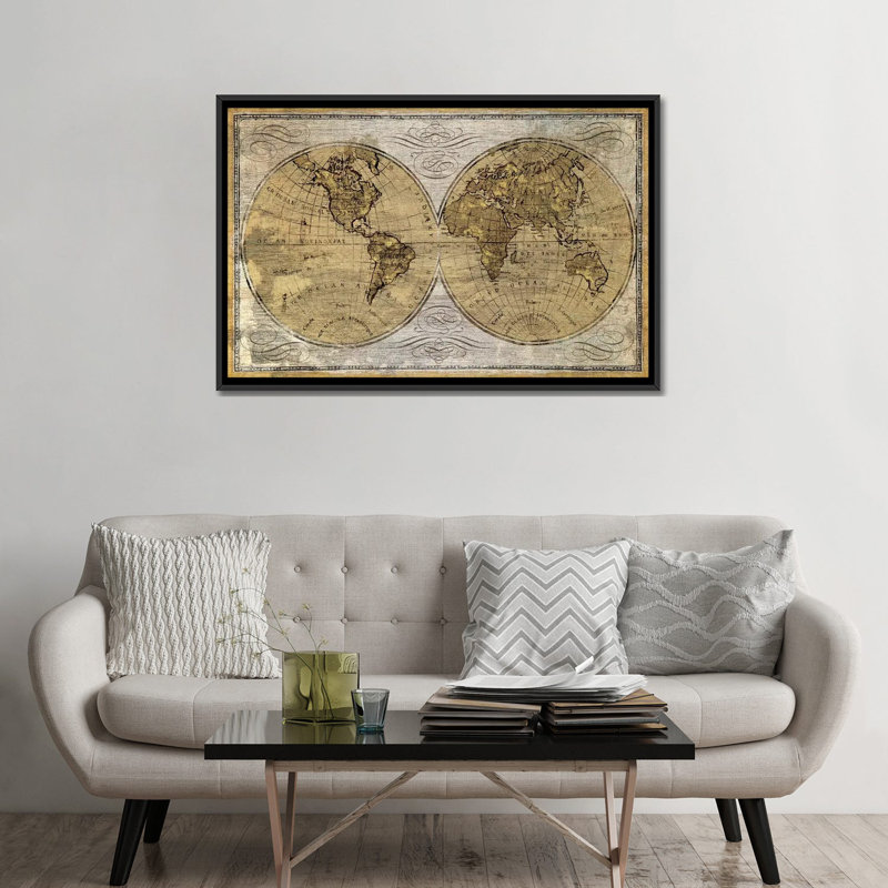 Worldwide I, impression sur toile tendue, H 18 po x l 26 po x P 1,5 po, Toile avec cadre noir, Pas de tapis