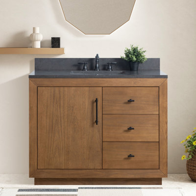Ensemble de meuble-lavabo sur pied à simple cuve 42 po avec plateau en calcaire noir Avignon