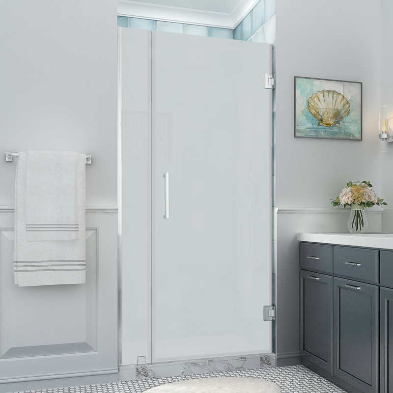 Belmore XL 40.25 - 41.25 in. W x 80 in. H Frameless Hinged Shower Door with StarCast Glass, Stainless Steel, Frosted Glass