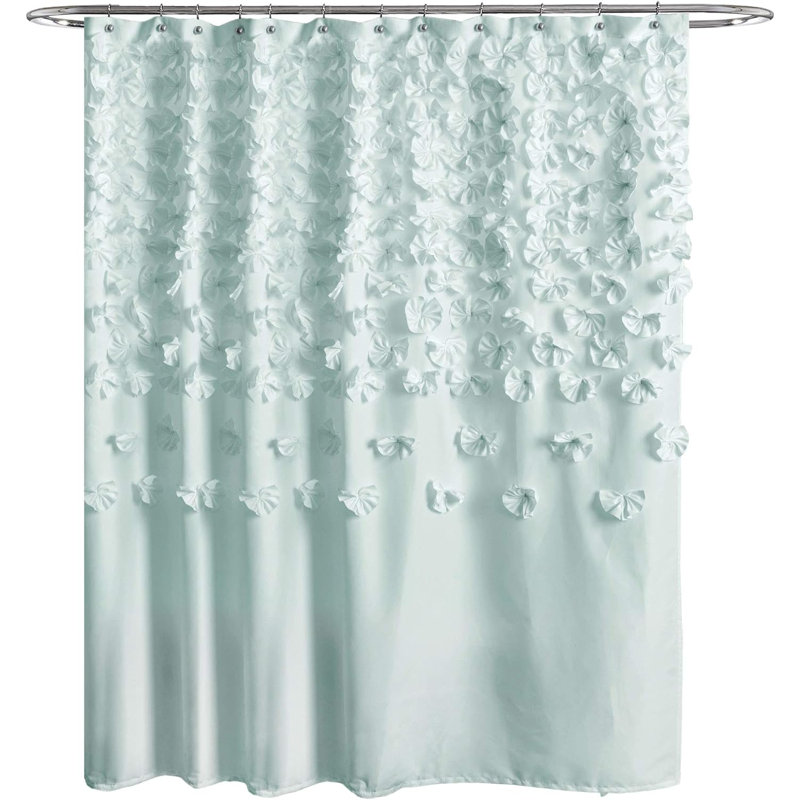 Rideau de douche - Tissu de salle de bain à motif floral texturé à motif de ruche avec détails de petites fleurs élégantes