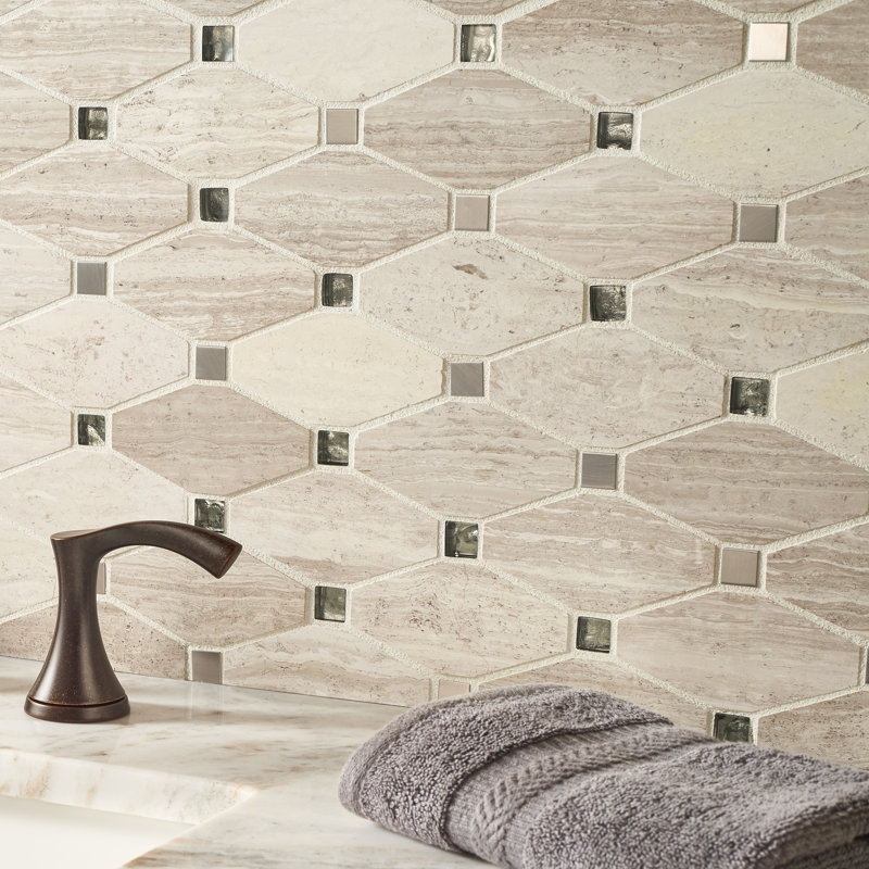 Dunora Octagon 12 in. x 15 in. Glass Stone Metal Blend Mosaic Wall Tile