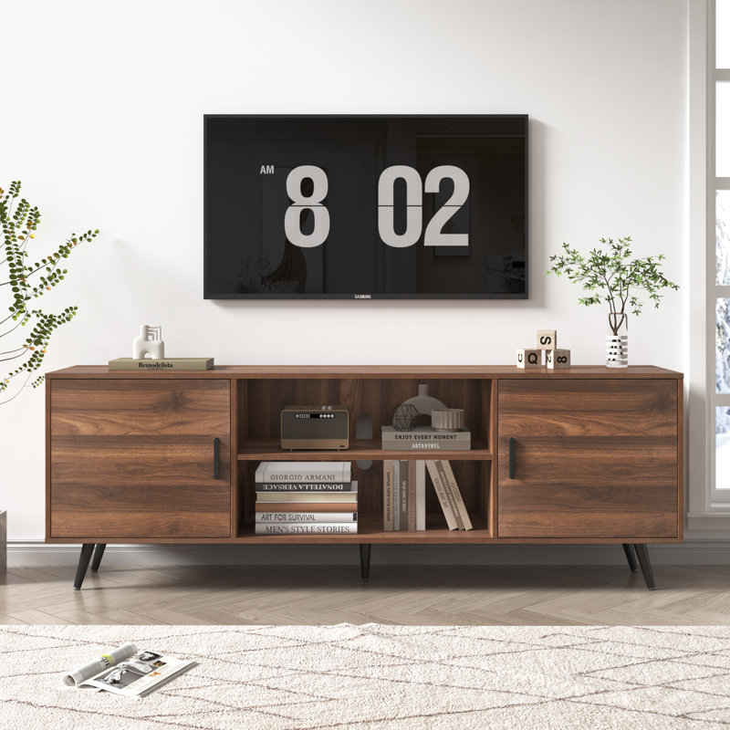 70 Inch Mid Century Modern Tv Stand For 75 Inch Tv, Wood Tv Stand With Storage