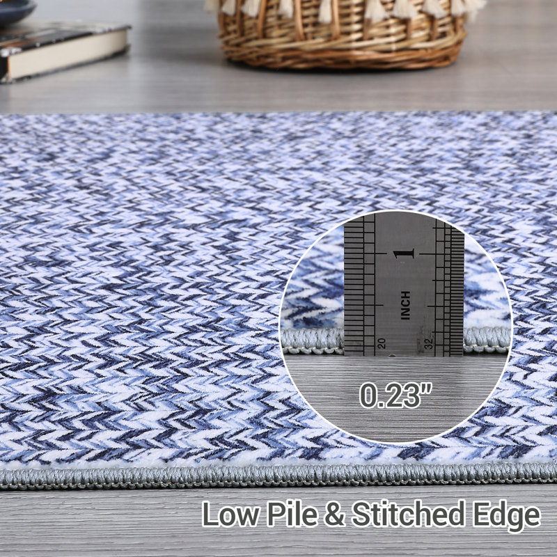Braided Printed Texture Machine Washable Rug with Rubber Backing for Living Room Non-Slip Dining Room Rug Easy-Cleaning Floor Carpet for Bedroom