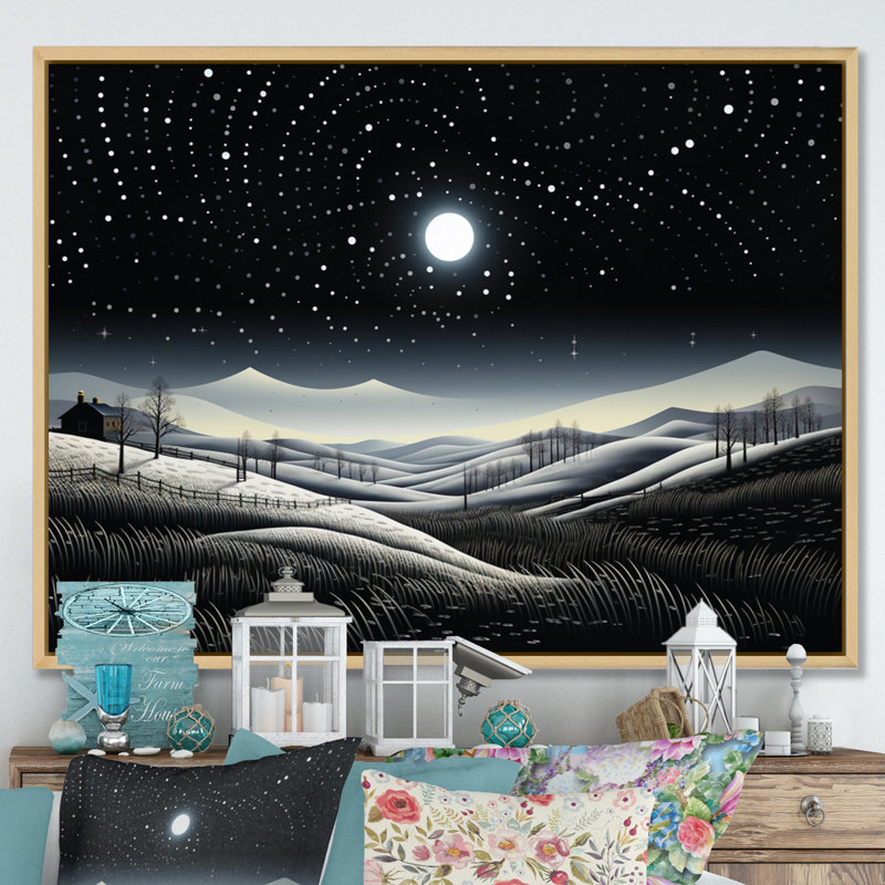 «Winter Farm», reproduction monochrome V, Cadre naturel flottant, H 30 po x l 40 po x P 1,5 po