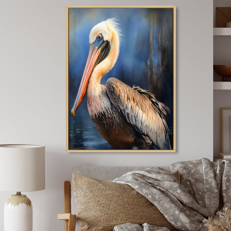 Majestic Pelican II - art mural sur toile Pelican, H 32 po x l 24 po x P 1 po, Cadre flottant érable