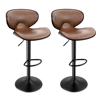 Ensemble de 2 tabourets de bar, tabourets de bar en similicuir avec dossier, tabourets de comptoir pivotants avec repose-pieds, tabourets de cuisine réglables pour la cuisine et les bars