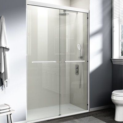 Porte coulissante double de 72 pouces de hauteur pour salle de bain, 44 - 48 de large, installation réversible blanche, douche large à dérivation silencieuse et stable avec verre trempé de 1/4 pouce de 6 mm, ajustement personnalisé précis, fonctionnement