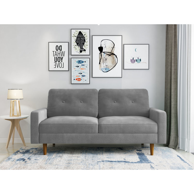 70'' Velvet Sofa, Gray Velvet 