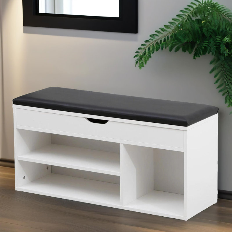 Entryway Shoe Storage Bench, Shoe Rack, Shoe Organiser, Hallway Furniture, White, H45 x W90 x D30cm