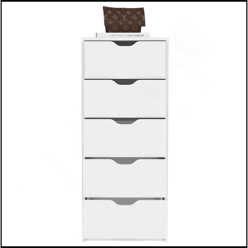 Commode Kamran, cinq tiroirs Narrows, Blanc