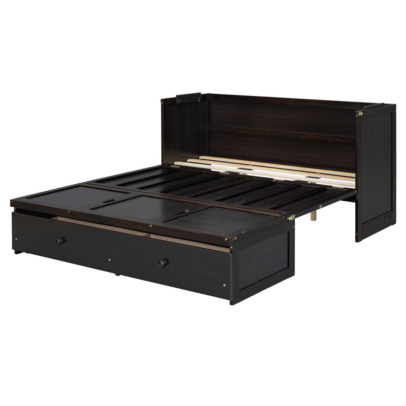Armoire murale Murphy avec prises et tiroir, Espresso, Grand