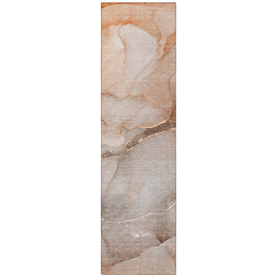 8' Runner Taupe Abstract Washable Non Skid Indoor Outdoor Runner Rug