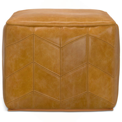 Pouf carré en cuir véritable brun de 18 po de largeur Morden