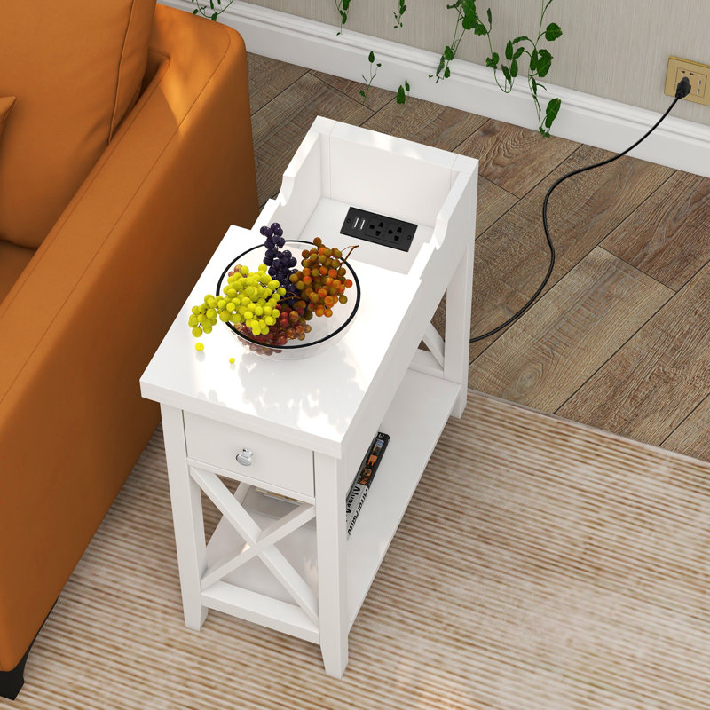 Luckas Tray Top End Table with Storage, White