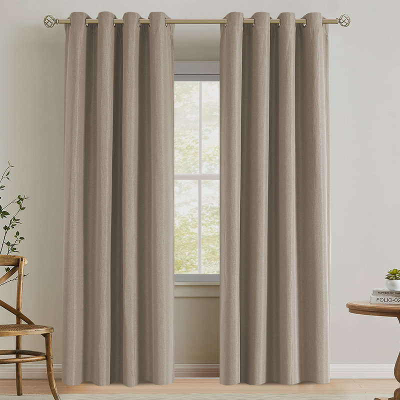 Blackout Linen Curtains 2 Panels Thick Light Blocking Curtain Thermal Insulated Window Drapes for Bedroom Rustic Farmhouse Curtains for Living Room