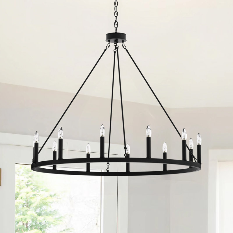 Madalyn 12-Light Chandelier, Crackle White/Classic Black