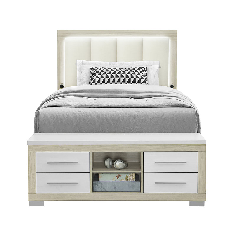 Lit double avec rangement Elsa, Lit double, Naturel / Blanc