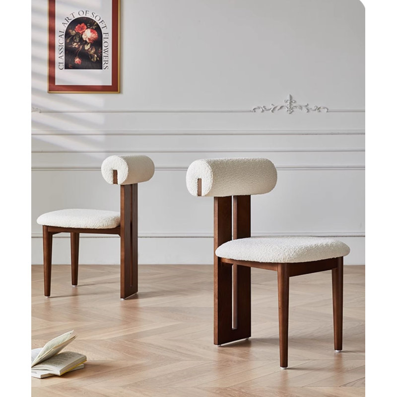 Robertson Polyester Upholstered Back Side Chair Dining Chair (Set of 2), Ivory, Brown