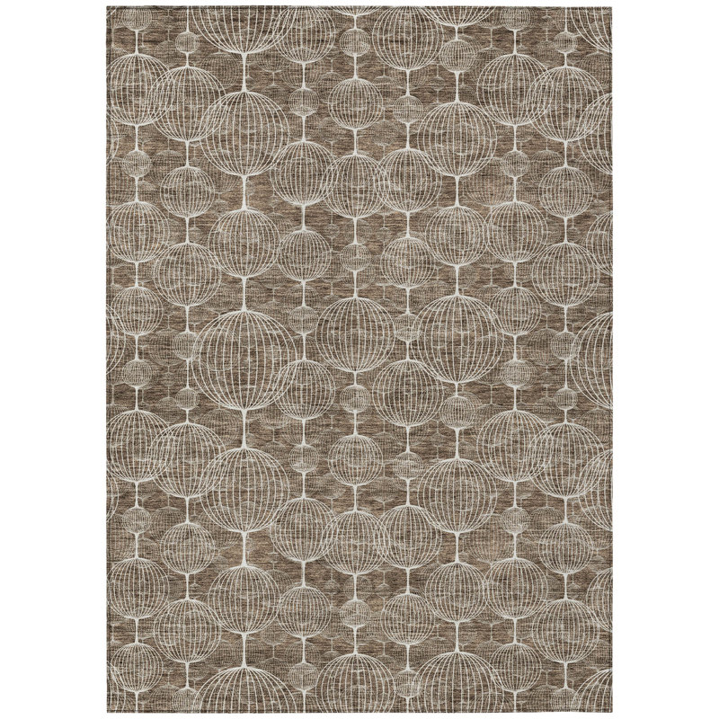 Tapis intérieur / extérieur lavable géométrique 3 pi x 5 pi chocolat et beige
