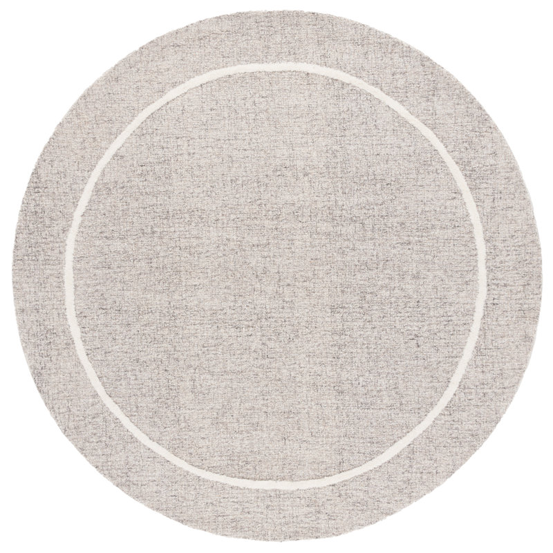 Narragansett Ebony Hand Tufted Wool/Cotton Striped Rug in Grey/Ivory, Round 6'