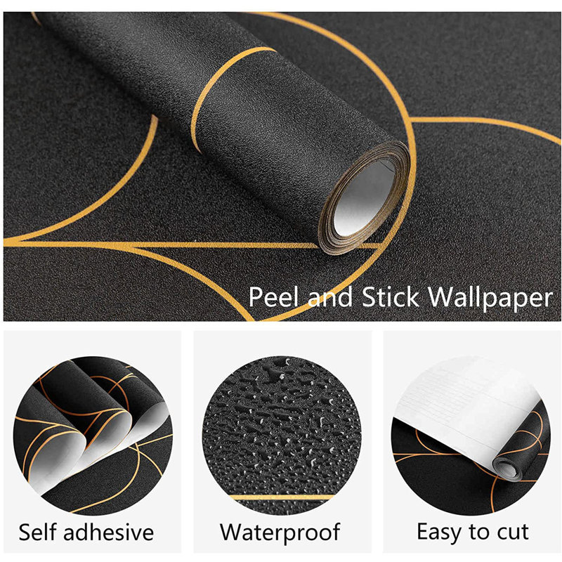 Geometric Wallpaper 17.71 in X 275 in Self-Adhesive Removable Wallpaper Matte Wallpaper Easy to Line, Black