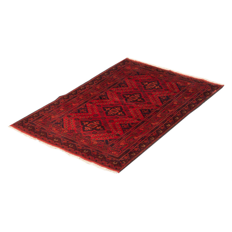 Tapis unique noir / rouge noué à la main 3 pi 3 po x 5 pi 1 po Ashlan
