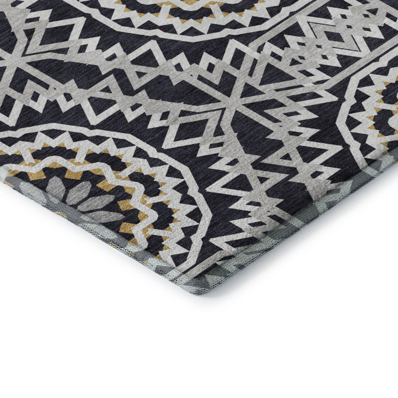 Premium Machine Washable Cerrito Black Rug, Rectangle 8' x 10'