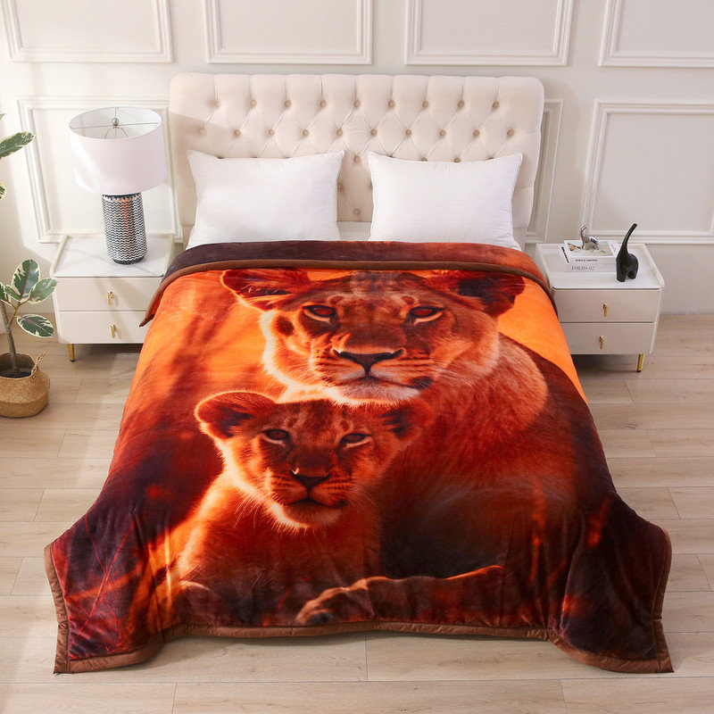 Couverture en peluche réversible à 3 épaisseurs, 85 po x 93 po, 8 lb, Lions