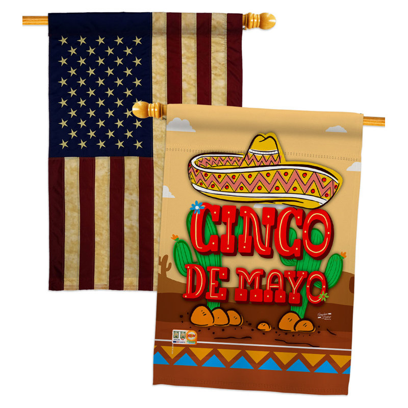 Double Sided 40'' H x 28'' W Polyester Cinco De Mayo House Flag
