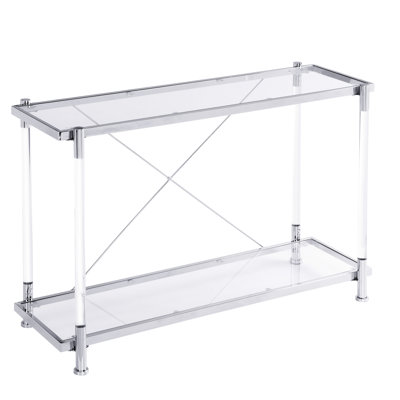 42.69'' Console Table With Glass & Acrylic Legs, 2 Shelves For Storage, Iron Frame In Living Area Room Bedroom Furniture, 42.69'',
