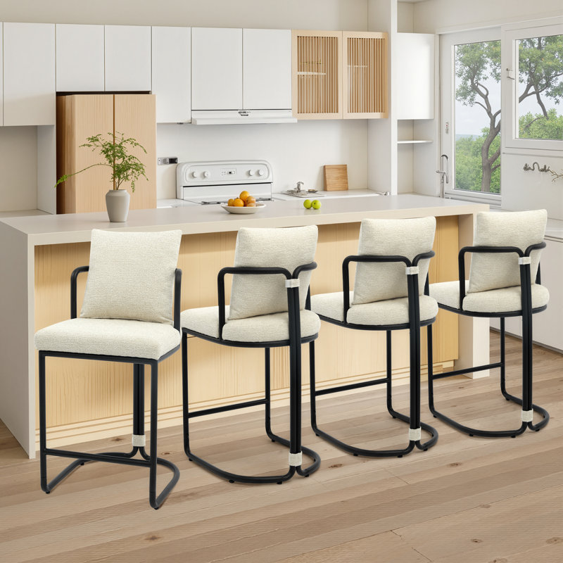 Tabouret de comptoir en chenille 26 po avec dossier et structure en métal, chaises de bar rembourrées modernes pour îlot de cuisine
