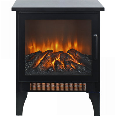 Electric Fireplace Stove, 17-Inch Freestanding with 3D Flame &amp; Two-Speed Heat | Freestanding | Antique Black
