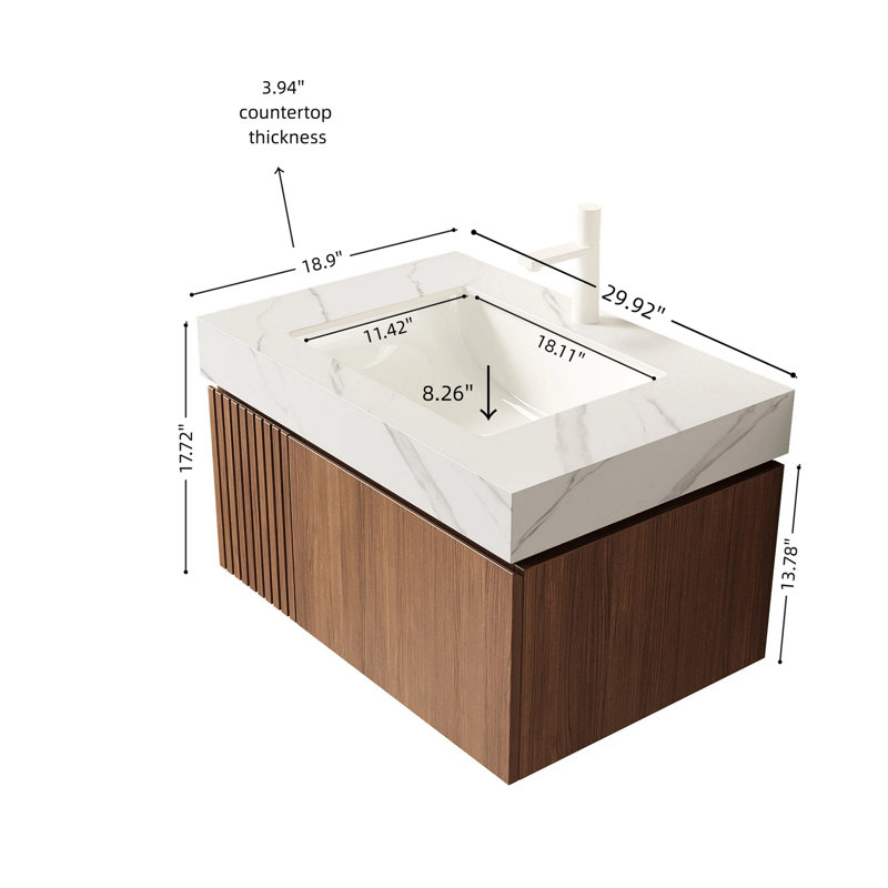 Meuble-lavabo 30 po, Brun / chêne / blanc de Carrare