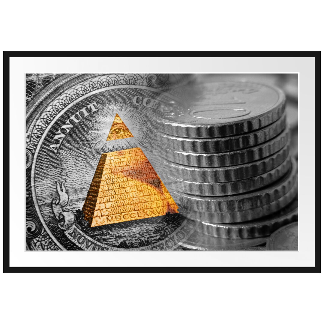 Gerahmtes Poster Illuminati Pyramide Dollar