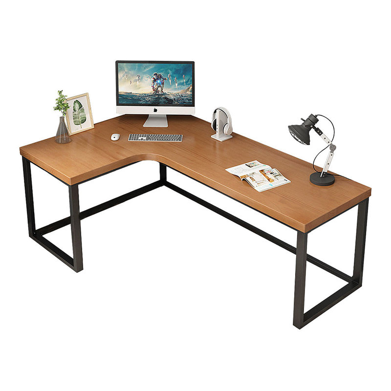 Brown L-Shaped Solid Wood with 2 drawers writing desk, 29.53" H x 55.12" W x 39.37" D, Left Hand Return