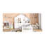 Lit de style maison simple élégant avec fenêtre, tiroirs, tablettes et prises de courant, rangement blanc